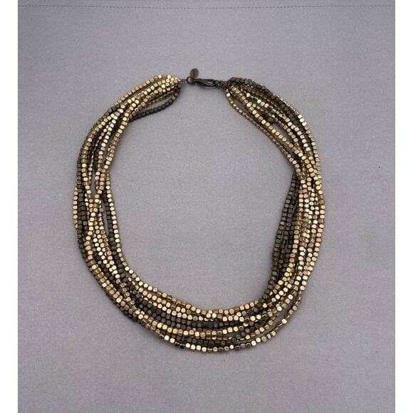 Chicos Multi Strand Two Tone Beaded Collar Statement Necklace 19 to 21 Inches - Picture 2 of 4